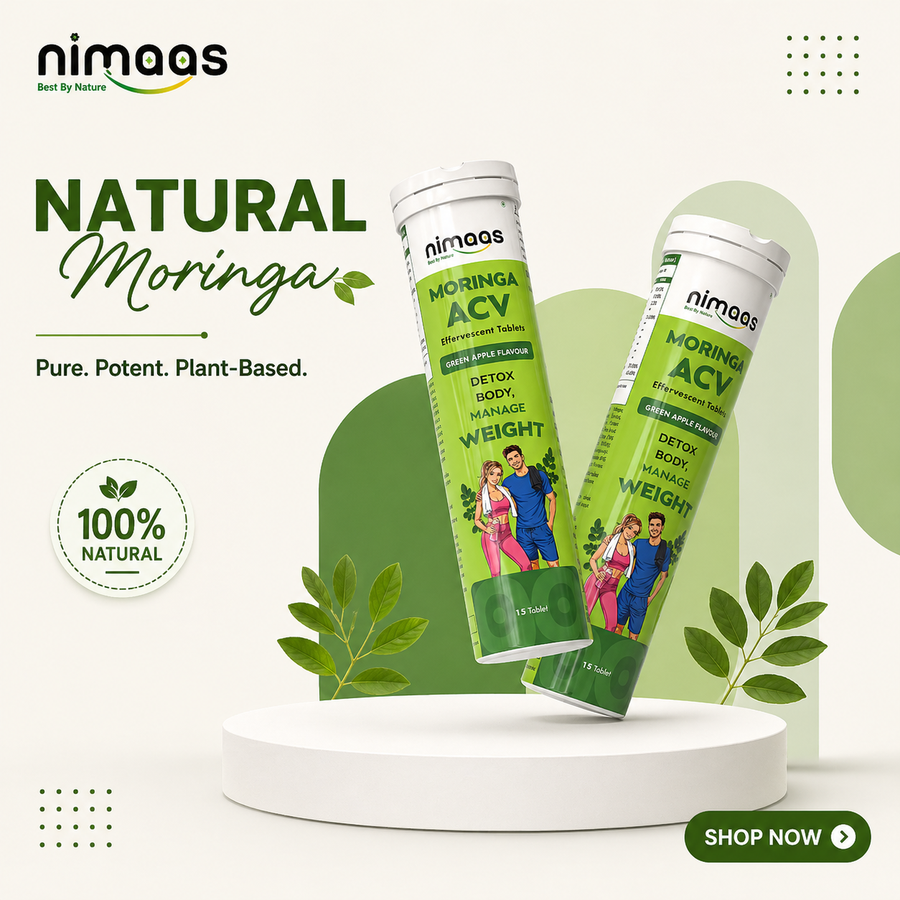 Nimaas Moringa ACV Effervescent Tablets | Detox & Weight Management | 15 Tablets | Green Apple